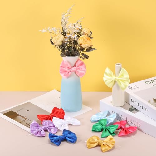 24 Stuks Cadeauverpakking Ribbon Bows 3,5 Inch Satin Ribbon Bow met Twist Sticks voor ambachten, Treat Bag, Bruidsdouche, Thanksgiving bruiloft decoratie, Rose Red 4