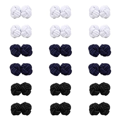 18 stuks Mannen Vrouwen Silk Stof Button Twisted Manchetknopen Set Premium Solid Knit Button Manchetknopen Elastische Stof Twist Button Gevlochten voor Shirt Dress Business Bruiloft(3