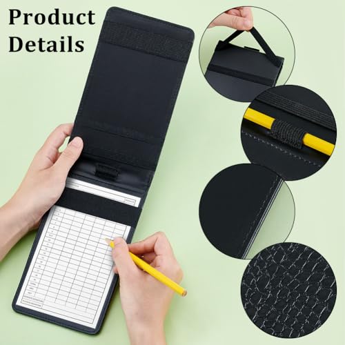 4 stuks Houder voor scorekaarten en golfafstandboek, golfscorekaarthouder van kunstleer met potloodlus 7,48 x 4,25 cm, alligatorhuis-look, zwart 3
