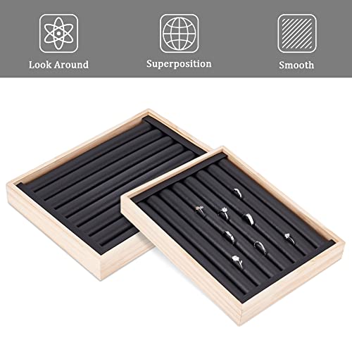 PU lederen ringen Display Tablet, 7 Slots Ring oorbellen opslaghouder armbanden ketting sieraden Display Organisator sieraden Trays voor retail display, zwart, 24.1 x 18 x 3cm 4