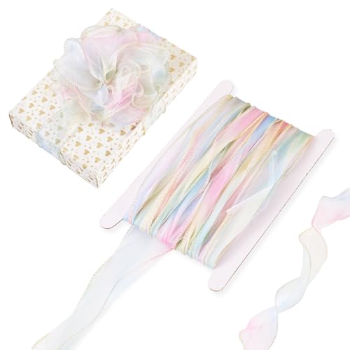 10M Iridecent Organza Ribbons 55mm Wide Pink Chiffon Ribbons Gradient Transparant Polyester Libbons voor Gift Wrapping bruiloft Decoratie, Roze