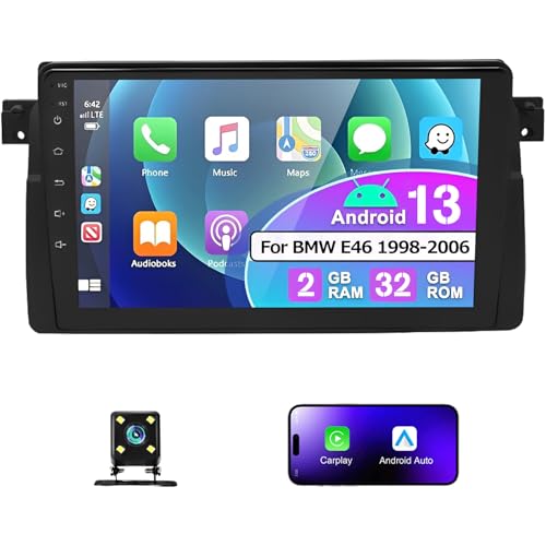 2G + 32G Android 13 autoradio voor Mercedes Benz 98-06 E46 met Carplay Android Car 9 inch scherm met Bluetooth spiegel Link WiFi GPS SWC FM/RDS radio achteraanzicht camera microfoon