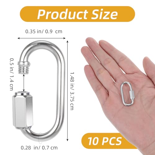 10PCS 304 Roestvrij staal Snelle koppeling ketting Connector Clips Schroef Sluiting Carabiner, Heavy Duty D Vorm Quick Left Schroef Carabiner Clip, Veiligheidsketting haken 1,5 inch