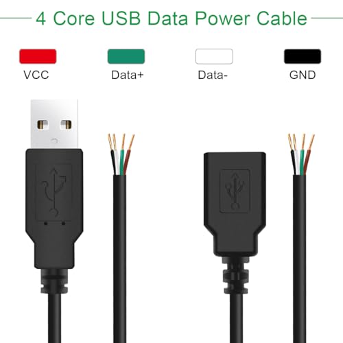10PCS USB-kabel, USB 2.0 Type Een vrouwelijke man tot 4 Pin DIY Open Wire Data Charging Cord, DIY USB voeding, voor Arduino, USB man/vrouw