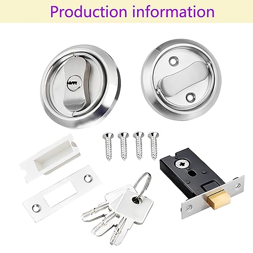 Ronde Flush-Mounted Deur slot, verborgen inbouwbeker deur handgrepen, meubelsloten, schuifdeur slot, Privacy deur handvat, onzichtbare inbouw deur handvat met sleutels, zilver 3
