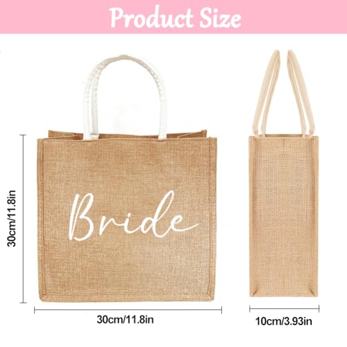 Bruidstas, minimalistische en betrouwbare Jute Tote Bag, Hen Party Bag, Bruidstas, bruidscadeau zak, bruids douche Cadeautas, Geschikt voor levensmiddelenwinkel, Picknick, Strand vakantie, Bruin, Bruin, L 4