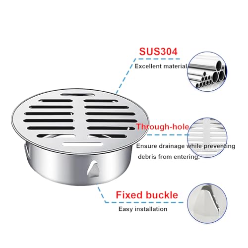 Afneembare afwateringshoes van de vloer, 304 RVS afwateringshoes Filter, Ronde roosterhoes, Geschikt voor wasbakken, Balkon, Patio, 75mm Flat Mond 5