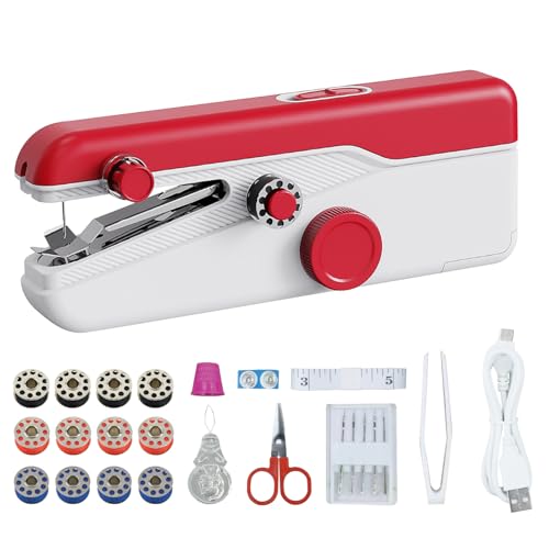 Handheld Mini Naaimachine, Dual Speed elektrische Naaimachine met USB/Battery Bediende, draagbare Naaimachine voor Fabric Reparatie en DIY-projecten (21x8cm, 1,8mm)