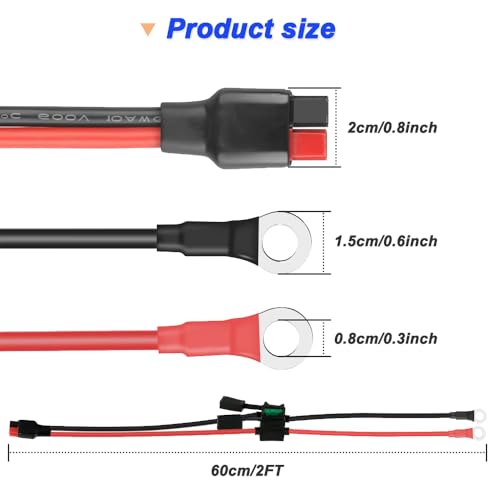 45A Connector aan Ring Terminal Kabel, 10AWG Dual Positive/Negative ATC Style Fuse Holder, Solar Power Wire met O-Ring en 45A Plug voor auto's (60cm/2FT)