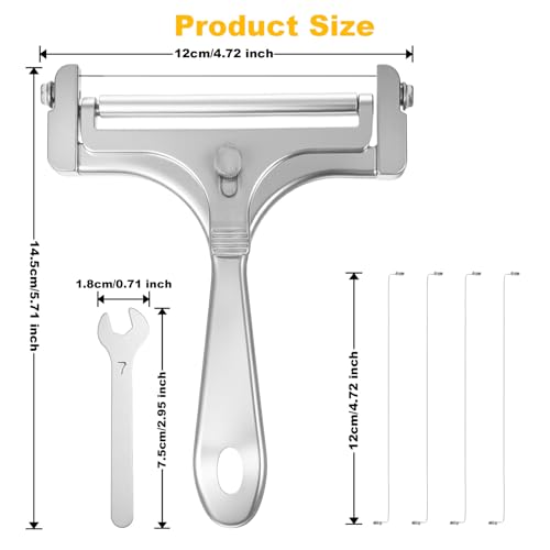 Kaassnijder en Kaassnijder, verstelbaar Roestvrij staal Hand Kaassnijders met 4 extra draadjes en sleutel, Botersnijders voedsel scheerapparaat voor blok boter snijgereedschap (zilver)
