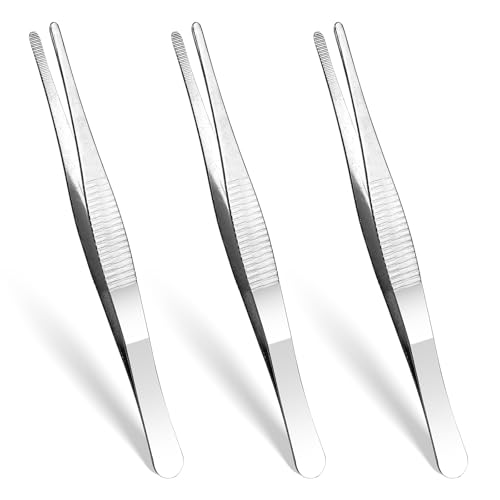 3 stuks Tweezers Tip Roestvrij staal Lange Blunt Tweezers Set met gebogen Getand Tip Professioneel Non-Slip Recht afgeschuind voor sieraden maken DIY