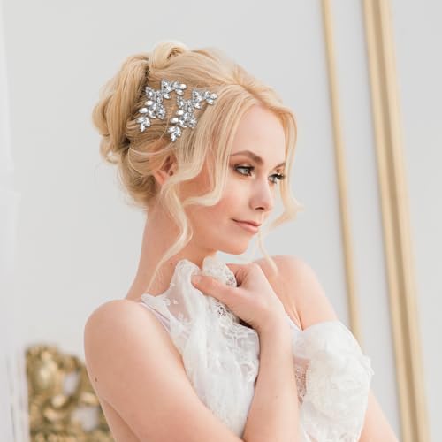 Rhinestone bruids haar clips, 2 stukken blad bruiloft haarspeld bruid parels haarspeld Crystal haar clips sieraden haarspeld Elegante haar accessoires voor bruiden bruidsmeisjes bloemen meisjes 3
