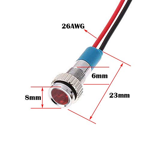 5 st 6mm 1/4inch LED Metalen Indicator Licht 12V Waterdichte Signal Lamp Pilot Dash Directional Auto Truck Boat met draad (rode kleur)