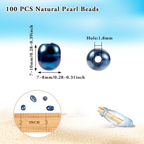 100st Zoetwater Parels Kralen Zwarte Rijst Vorm Natural Cultured Parel Kralen Fit DIY Vrouwen oorbellen ketting bruiloft sieraden maken 7~10mm, Gat: 1.8mm 4