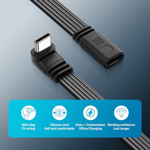 90° Hoek USB-C Extension Cable, Type C, Flat Silicone Cable, USB-C Data Cable, Plug to Bus Efficiënt laden en gegevensoverdracht voor externe SSD, mobiele telefoons en laptops 4
