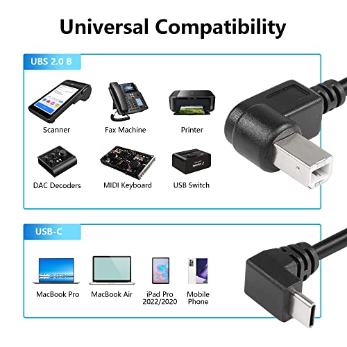 2st USB B naar USB-C Printerkabel, USB 2.0 Type-C naar Type-C Kabel Compatibel met Printer, MIDI Controller, MIDI Keyboard en meer (Type B (Rechts)) 3