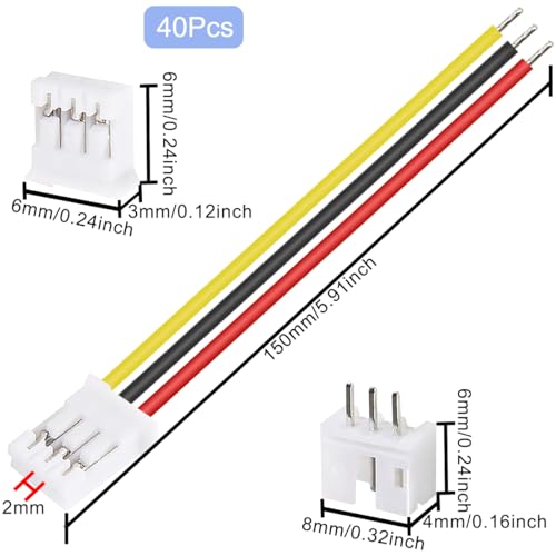 40 stuks JST PH 2.0 3-pins mannelijke connector met 15 cm kabel en vrouwelijke micro JST PH 2 mm 3-pins connectorplug voor vliegtuig, quadcopter, LED-strip, speelgoed, PCB-bedieningspaneel