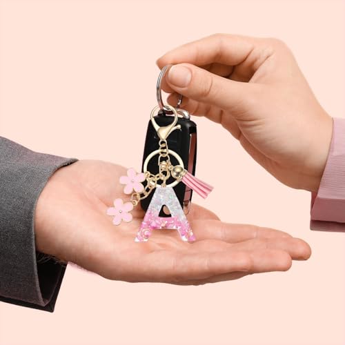 Alfabet eerste brief sleutelhanger, Hars leuke hanger bloemen brief C hanger voor vrouwen handtassen en handtassen accessoires, roze 5