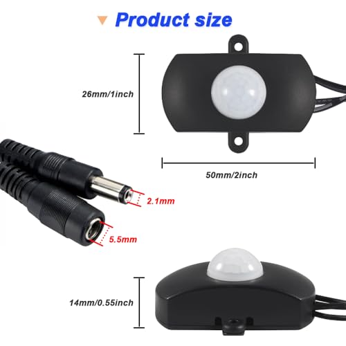 DC 12V tot 30V 3A Mini PIR Motion Sensor Switch, Infrarood geactiveerde LED controller voor wandverlichting, met DC Terminal Connector, Schroevendraaier (2PCS)