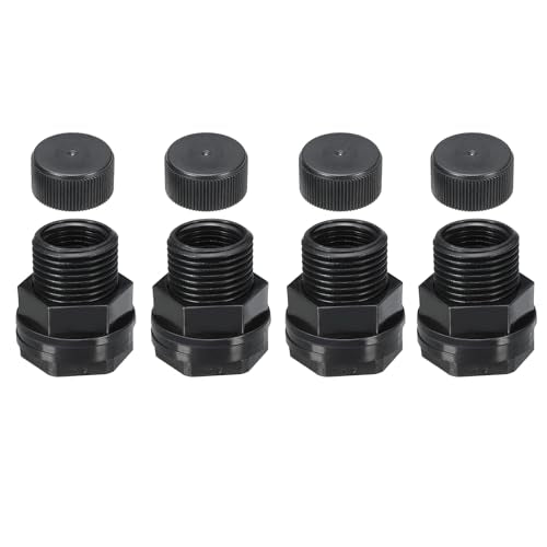 PVC Bulkhead Fitting met dop NPT1/2 Vrouw x GHT 3/4 Inch Man, 4 stuks Dubbele Threaded Bulkhead Water Tank Connector met Sealing pakking voor regenemmer, wasbakken, Aquariums, Zwart