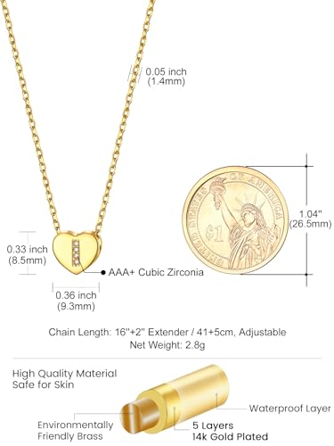 Juwelen Dames hart ketting voor meisjes, koperen Rolo ketting, 1.4 mm brede, laag ketting, 41 cm, Choker, Naam ketting, Gouden sieraden 3