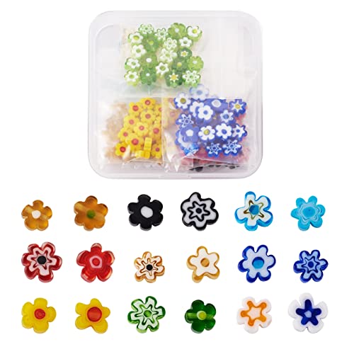 180 st Handgemaakte Millefiori Glass Flower Beads, 9 Kleuren, 20st/Kleur, 6.4~9x3.2mm(Hole: 1mm), Perfect voor sieraden maken en ambachten
