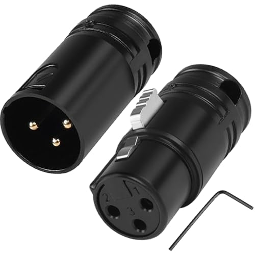 Soldeeradapter voor XLR microfoons, verguld, verstelbaar, rechte hoek, 3-polig, XLR stekker en stopcontact (2 stuks)