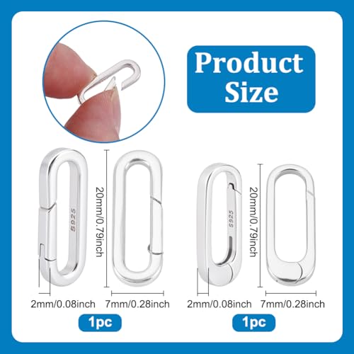 2st 925 Sterling Silver Spring Gate Ringen, 2 maten Oval Spring sluiting Metal Spring Rings Verbindingssluiting voor ketting, armbanden, enkelbanden, sieraden maken