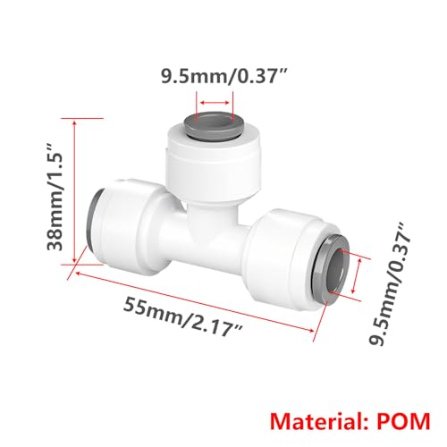 1Stuks Tee-Type Quick Connect, 3/8" Pushfit fittingen, 3 Way Water Purifier Quick Connector voor RO Water System