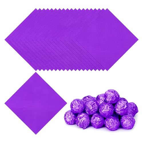 Foil Candy Wraps 15 x 5 inch, 100 stuks Vierkant fijn raster Aluminium Foil Candy Wraping Paper voor DIY Chocolate Candies Verpakking Decoratie, Paars