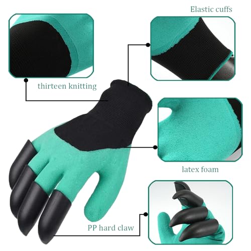2 paar tuinhandschoenen met klauwen, cadeau voor de tuin, hoge kwaliteit waterdichte tuinhandschoenen, werk handschoenen met 8 klauwen tuingeest, handschoenen met klauwen voor graven en graven 3