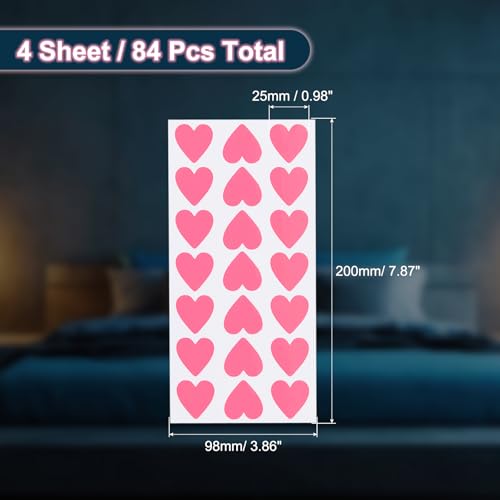 84st Glow in the Dark Heart Stickers, Zelfklevende Glow Heart Sticker Glow in the Dark Wall Stickers Lichte decoratie voor kamer Plafond Decoratie Party Verjaardag, Roze