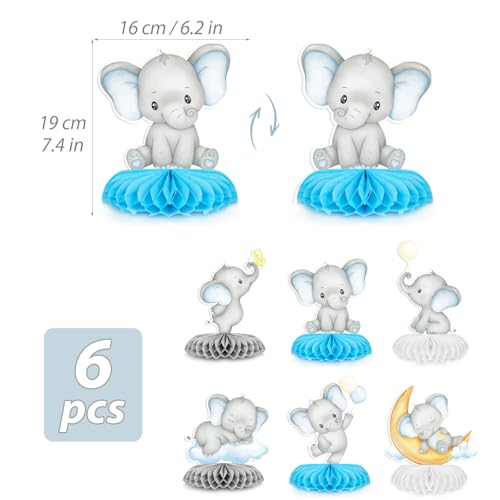 6 st. Baby Douche Decoraties Blue Elephant Honingraat Centerpiece Jongen Geslacht onthullen tafel centrumstuk voor kinderen Geslacht onthullen baby douche Feesttabel Favor Supplies