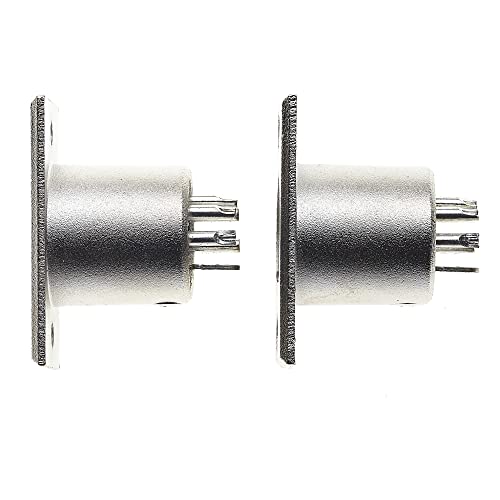 XLR Plug 5 Pole Chassis - Man Jack. 5 Pin Panel Mount Connector met Rechthoek nikkel Platte Mount Frame, Microphone Speaker Socket - Pack van 2 4
