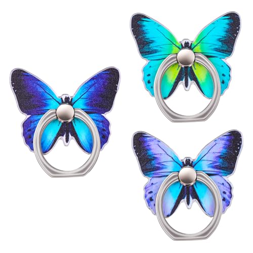 3 stuks mobiel Telefoon Ring Stand, Leuke vlinder geschilderd patroon, metalen vingerstandaard, 360 graden rotatie, Ring houder Grip met knoop Loop Compatibel met alle smartphones
