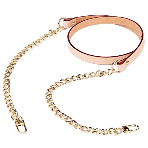 Handtas ketting lederen riemen ketting riemen vervangende gouden Platte metalen ketting voor handtassen DIY handwerk, 47 Inch bruin