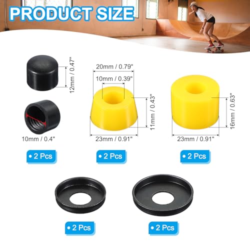 Skateboard Bushings, 90A PU Long-Board Truck Rebuild Kit Bushings Wasmachines Pivot Cups voor buiten skateboard onderdelen, geel