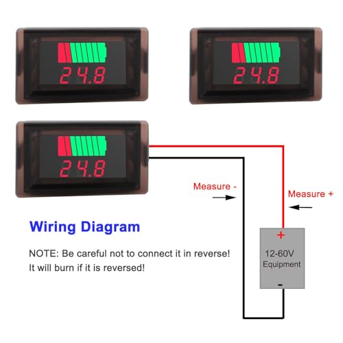 2 st. Auto Marine Motorcycle LED Digitale Voltmeter Spanningsmeter Batterijindicator 12V-60V (rood) 3