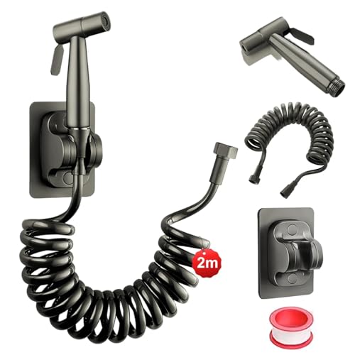 Hand Douche Toilet, 304 Roestvrij stalen Bidet Sprayer voor Toilet, Hoge druk Spray Gun met 2 m PE slang, Donker grijs, Hand Bidet Spray Kit, voor Badkamer, Keuken, Hotel