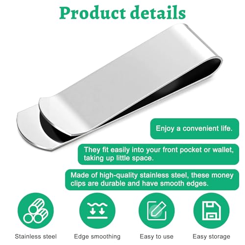 Set van 20 Stainless Steel Money Clip, Silver Slim Metal Money Clip Credit Card houder, Minimalistische portemonnee met voorzak voor mannen 3