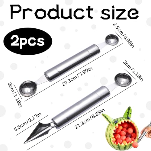 2 st Fruit snijgereedschappen, Meloenlepel, Fruit snijgereedschappen, 2 in 1 Fruit snijden Mes, Ball Cutter en snijgereedschappen, Meloenlepel, Ball Cutter, Dubbele Doel voor Saladen, IJs, Fruit