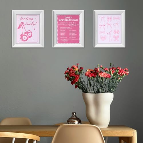 8Stuks Roze Preppy Wanddecoraties, 20x25cm Frameless Coquette Room Decoratie Esthetische Bow Disco Ball Cherry Decoratieve Posters voor meisjes kamer slaapzaal (8 stijlen) 4