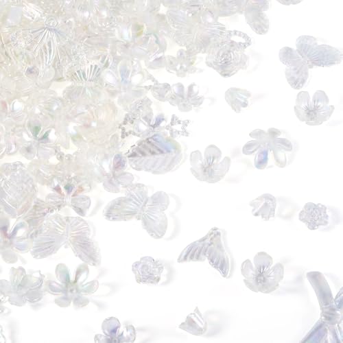 100g Diverse Acryl kralen Duidelijke Bloem Kralen Caps Bowknot Vlinder Zeemeermin staart Leaf esthetisch Ambacht Kralen Bulk voor vriendschap armband sieraden maken