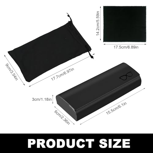 Zonnebril Case Hard Case Set, PU lederen glazen Case Hard Black Glazen Case Zonnebril, met glazen Reiniging Kleding en Opbergzak, voor zonnebrillen, Het lezen van glazen