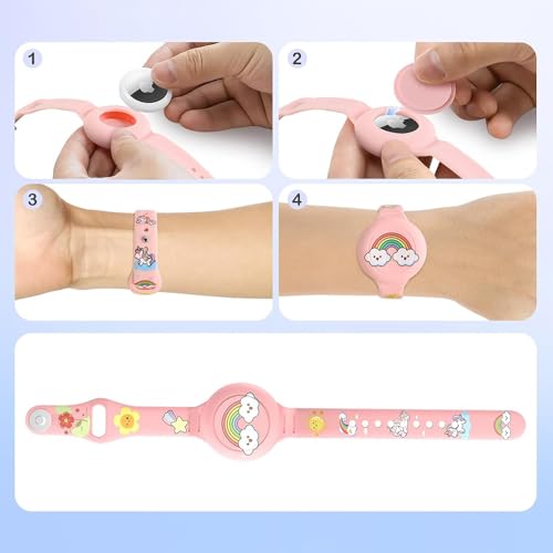 Sea 2 Pack Airtag Armband, Boheemse Regenboog Eenhoorn Patroon Siliconen Airtag houder voor peuters Ouderen, GPS Tracker Beschermende Case (Lilac, Roze) 5