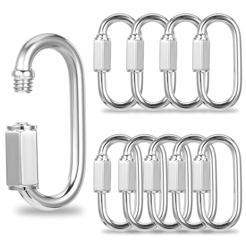 10PCS 304 Roestvrij staal Snelle koppeling ketting Connector Clips Schroef Sluiting Carabiner, Heavy Duty D Vorm Quick Left Schroef Carabiner Clip, Veiligheidsketting haken 1,5 inch