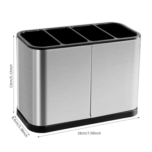 Keuken Utensil houder met 4 roosters, roestvrij staal, Bestek Drainer mand, Keuken Utensil houder, Non-Slip Bar houder met Draining Plate, Opslag emmer voor Bestek, Lepel, Vork, Messen