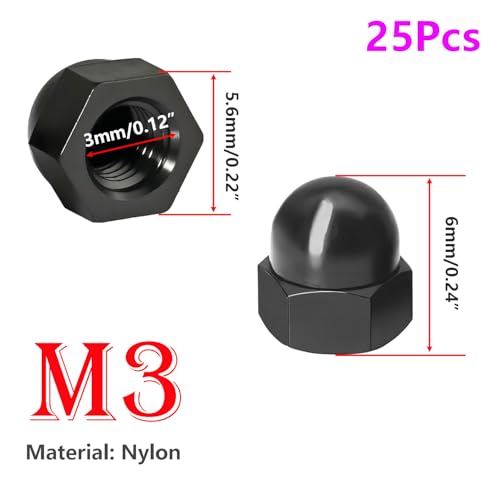 Verpakking van 25 Dome Noten M3 Cap Noten Zeshoekige Blinde Noten Eikel Noten Zwart