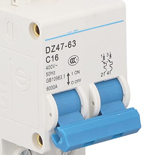 16A Miniature Circuit Breaker DZ47-63 Module 2P Circuit Breaker Resterende stroomonderbreker DIN Spoor montage 400V C16 voor thuis 4