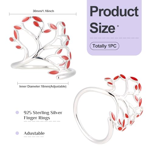 925 Sterling Zilveren Ring met Emaill Bladeren Boom van het Leven Manchet Open verstelbare Ring grootte Q voor Valentijnsdag voor vrouwen sieraden geschenken (grootte 8) 4
